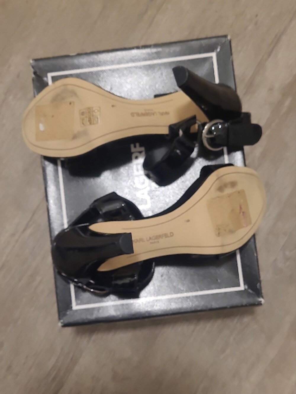 NIB Karl Lagerfeld Black Patent Ankle-Strap Heels - Picture 6 of 7